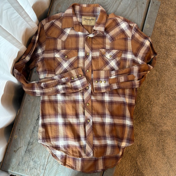 Wrangler Retro Men's Brown Plaid Shirt | size medium - Picture 2 of 6